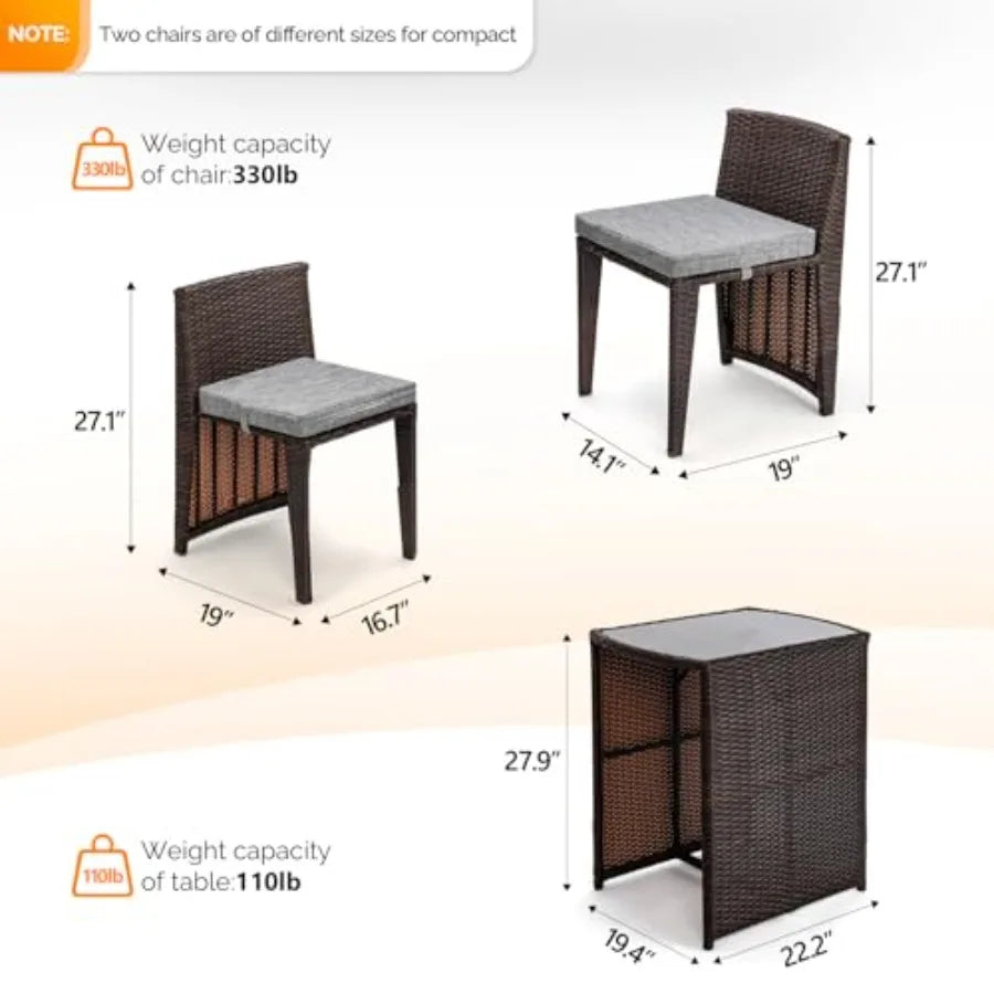 Wicker Outdoor Patio Bistro Set Glass Top Table Chairs