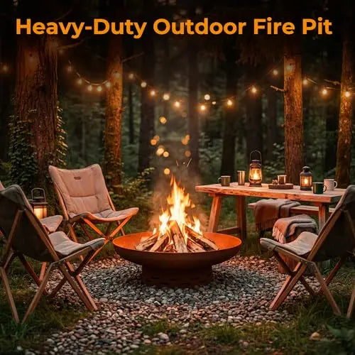 Outdoor Wood Burning Fire Pit Heavy Duty Steel Free Standing Oxidized Finish