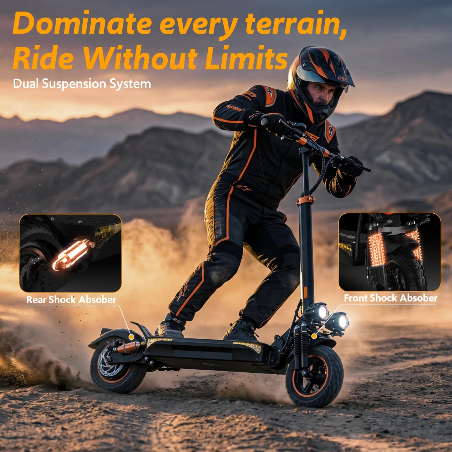 Off Road Electric Scooter, Dual Suspension & Side Light Folding E-Scooter for Adult, 48V 15AH, 1200W Motor Up to 31Mph & 31Miles, 11" All Terrain Tire