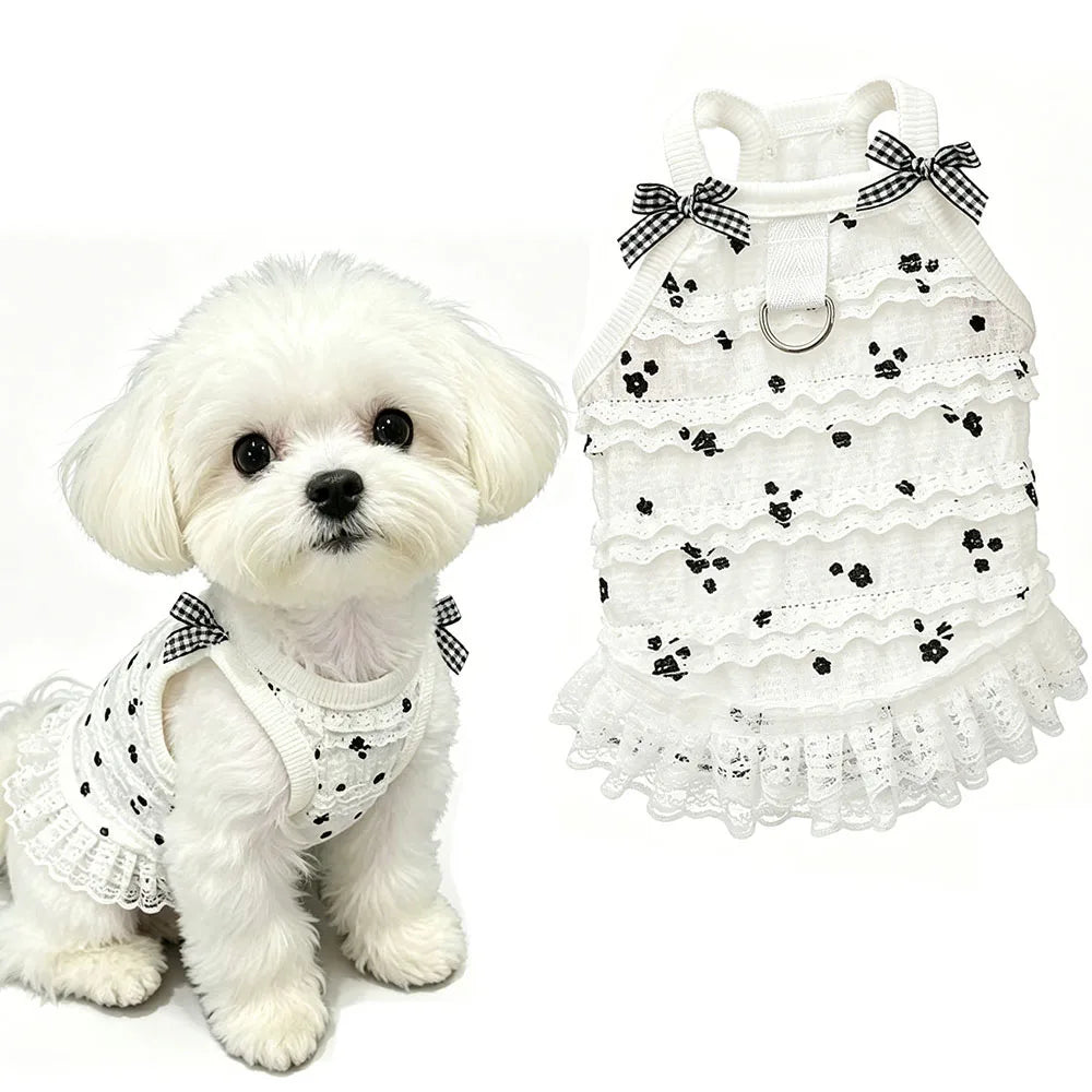 Dresses Spring Cute Bowknot Lace Pet Dress Sleeveless Vest Puppy Outfits For Teddy Small Dogs Cats Girl Dog Clothes