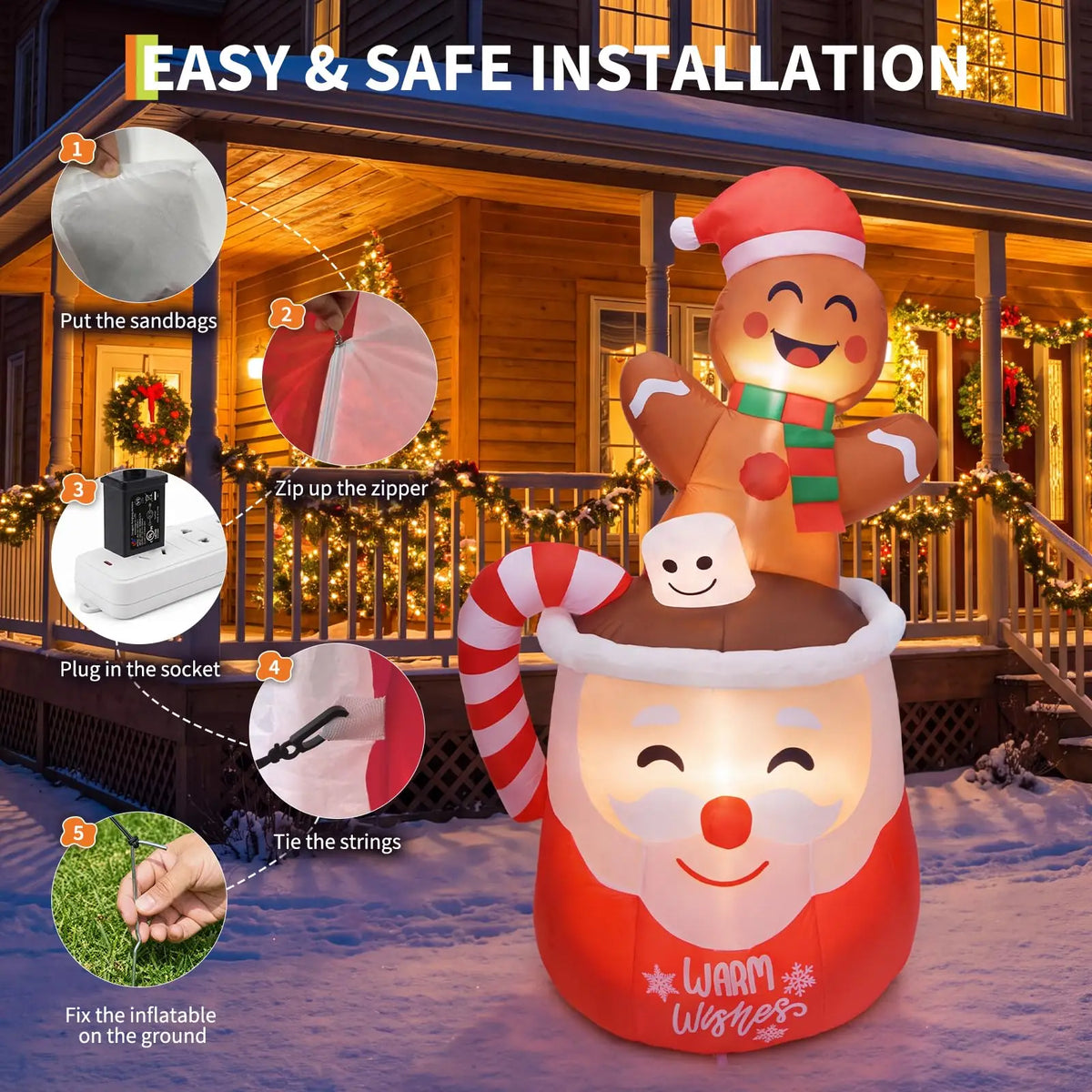 HiMISS Christmas Gingerbread Man Inflatable With LED Lights