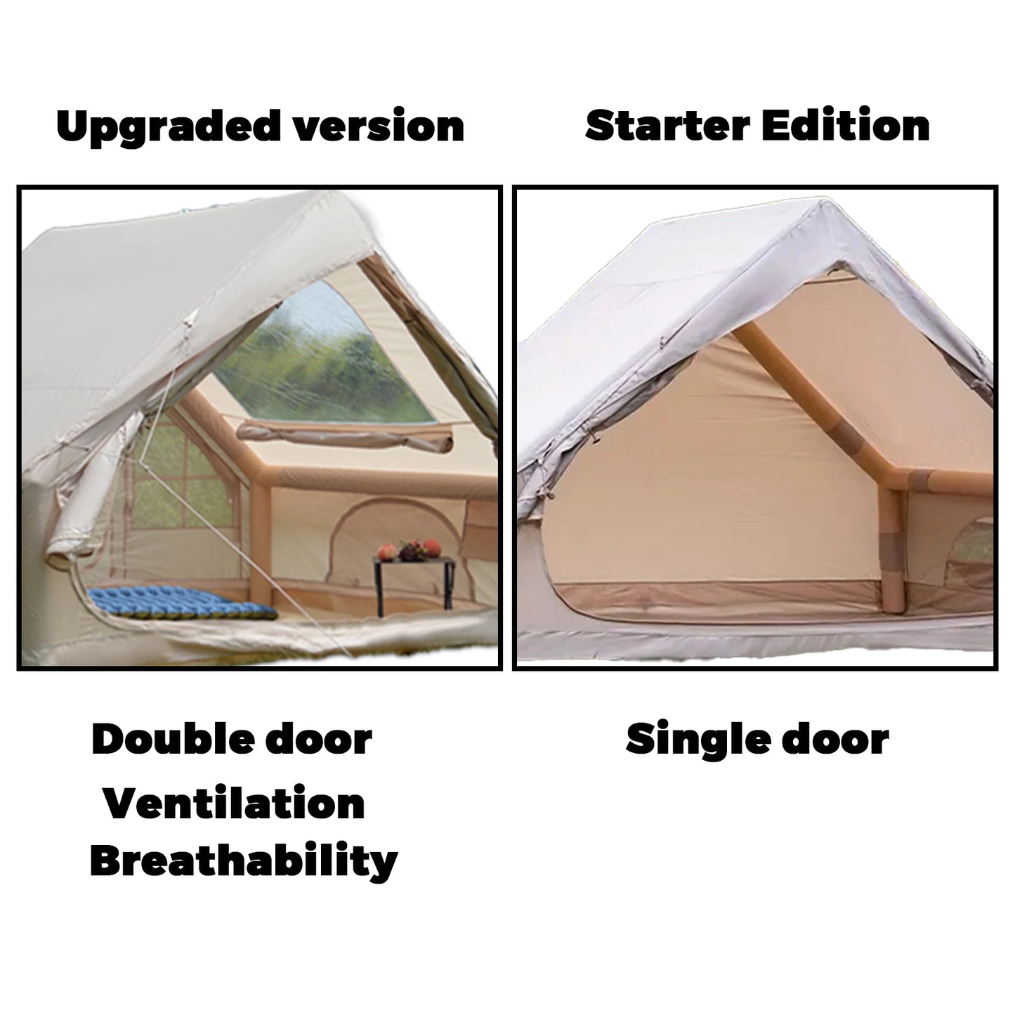 PAKICETUS Premium Inflatable Glamping Tent 4-6 Person, Four Season All-Weather Shelter With Quick Airflow Breathable Mesh Windows, Manual Hand Pump Included, Easy Setup Heavy Wind Resistant Large Family Air Tent House