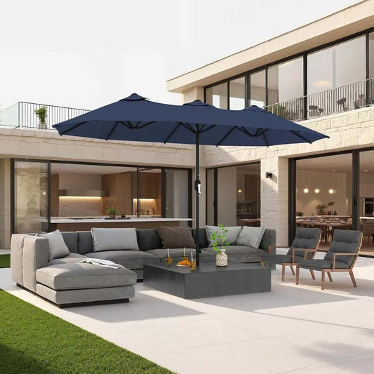 Double-Sided Crank Patio Umbrella with UV Protection for Outdoor, Garden, Pool, and Beach Use (Base Not Included)
