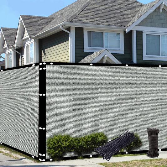 6x50ft gray Heavy Duty Fence Privacy Screen Fence Covering Privacy with Straps & Brass Grommets, 90% Privacy Blockage Mesh Shade Net for Balcony Yard Outdoor Pool