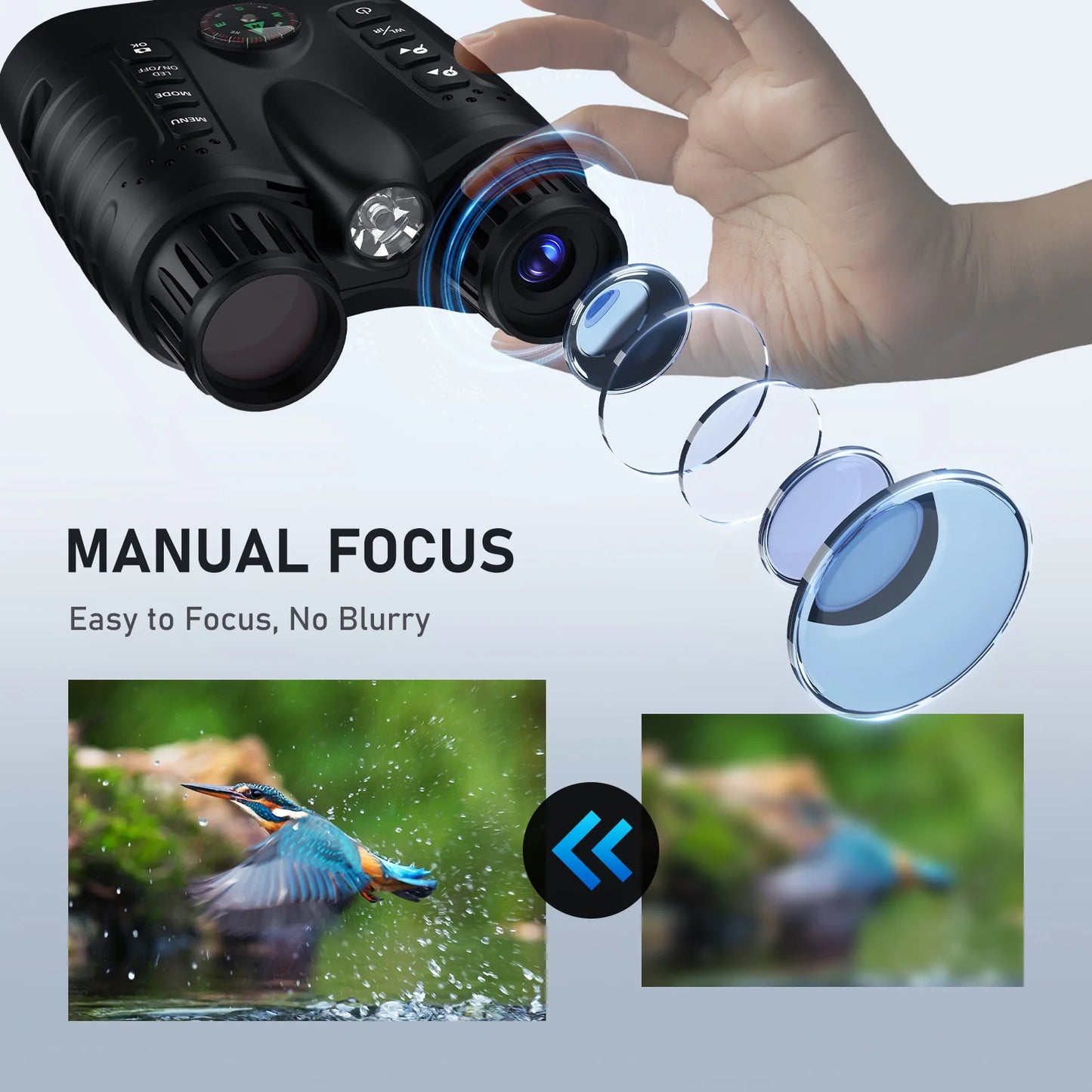 NV2185 36MP 4K Night Vision Binoculars 400m Darkness Detection Range Telescope 8x with Mechanical Compass External White LED