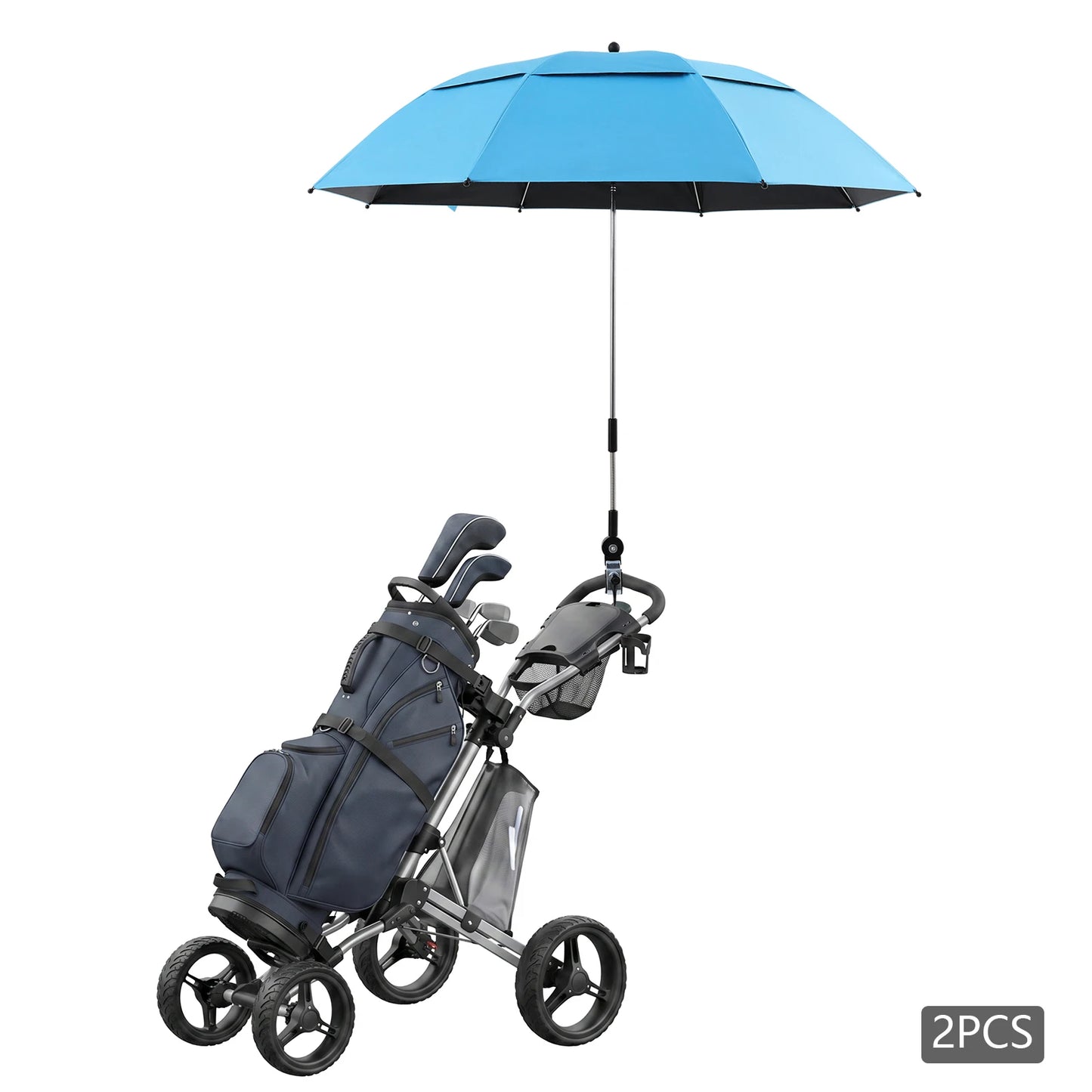 2-Pack Canopy Umbrellas with Clamp, 360° Adjustable Beach Chair Umbrella, 47.2in Arc with 8 Ribs for Wheelchair Patio Golf Cart