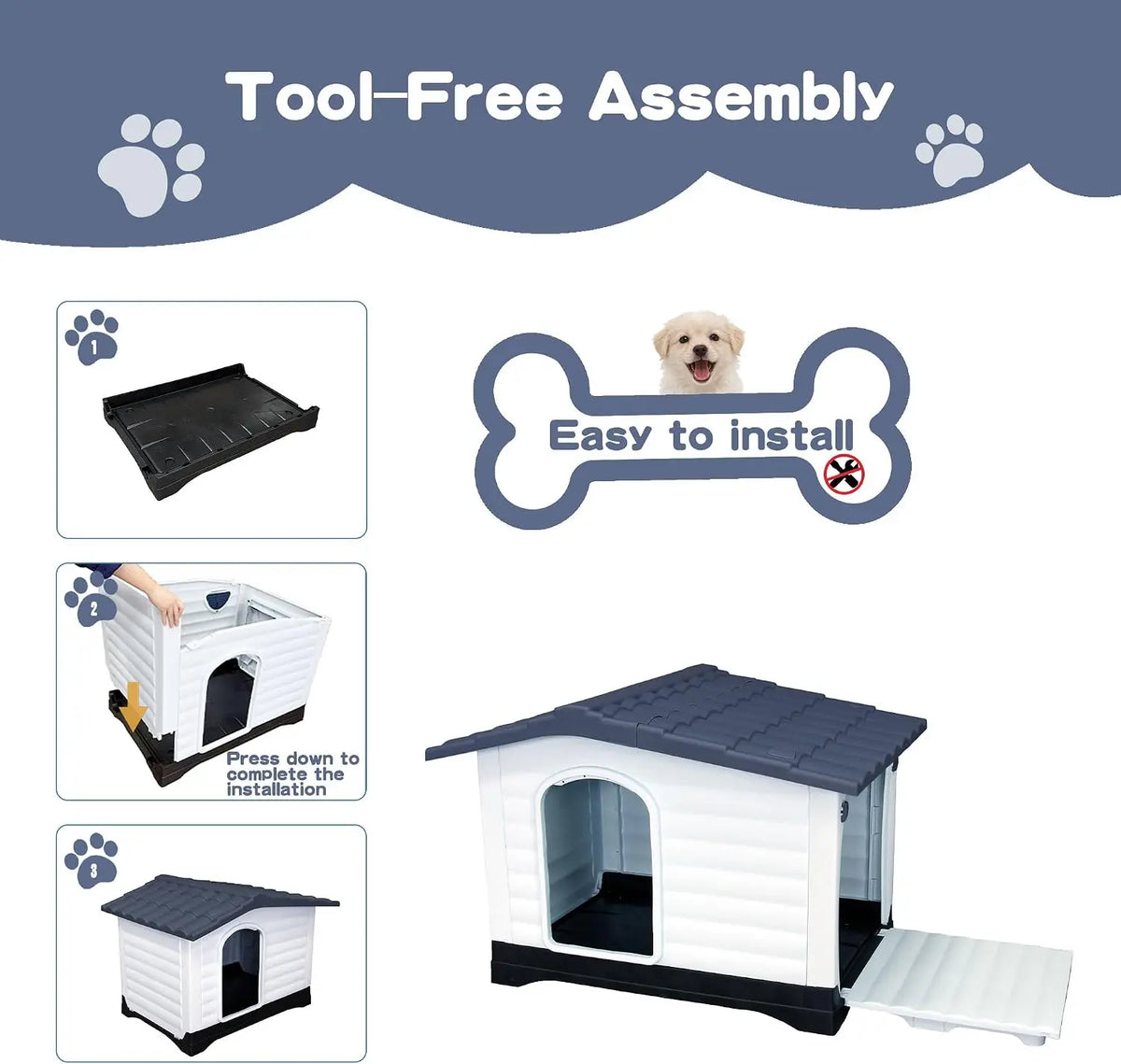 Twister.Ck Waterproof 2-Door Dog House Elevated Base Indoor Outdoor