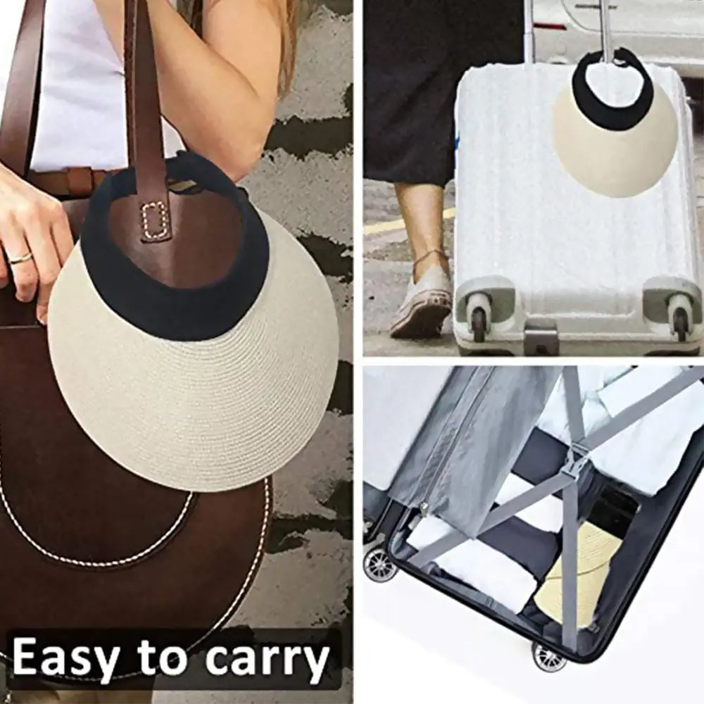 Foldable Portable Beach Hat Wide Brim Sun Hat Roll-up Summer Casual Straw Cap Visors For Women