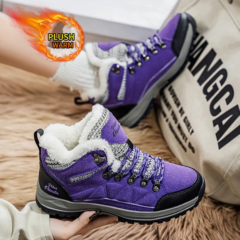 Winter Plush Fleece Lined Snow Boots For Women Non Slip