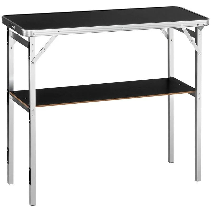 Folding Portable Bar Table, Tradeshow Podium Table for Indoor, Outdoor, Party, Picnic, Exhibition, Includes Carrying Case, Storage Shelf and  Black Skirt, 38.39" x 15.16" x 34.25"