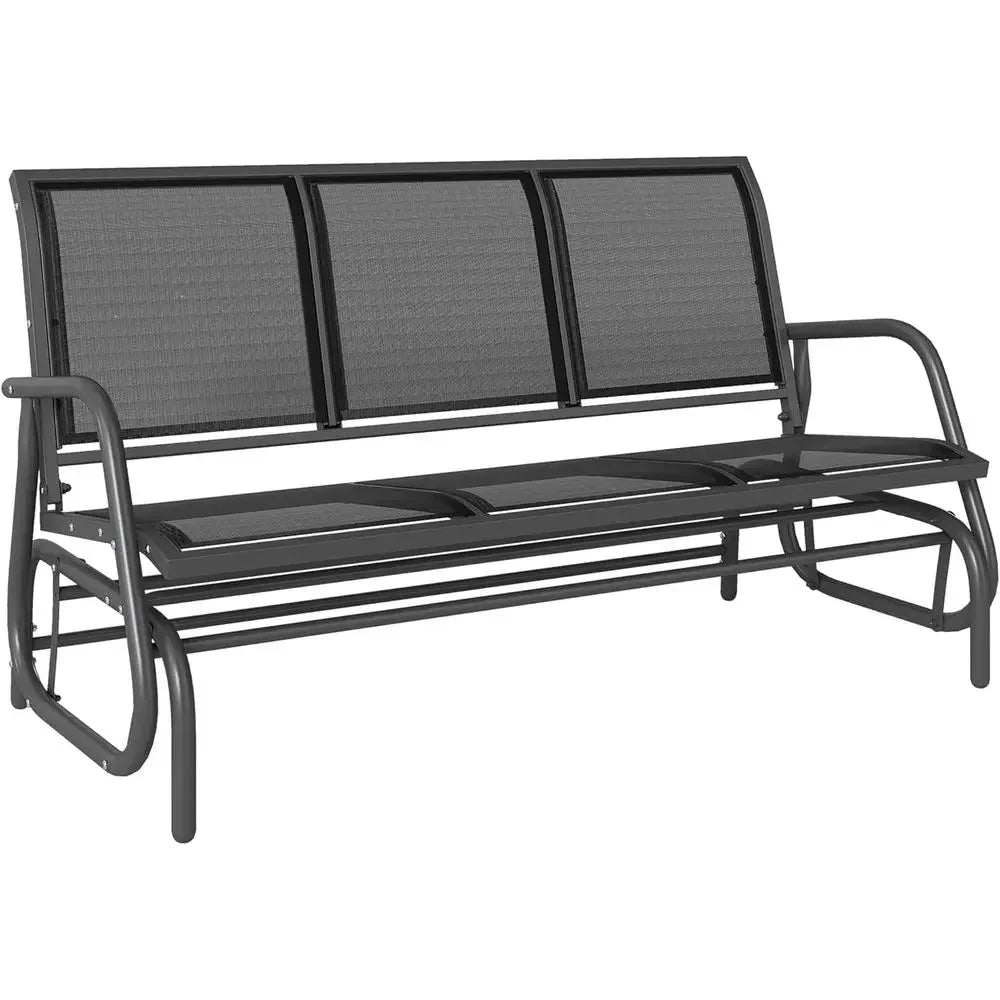 3-Person Outdoor Patio Glider Bench with Mesh Fabric, Metal Frame, Black