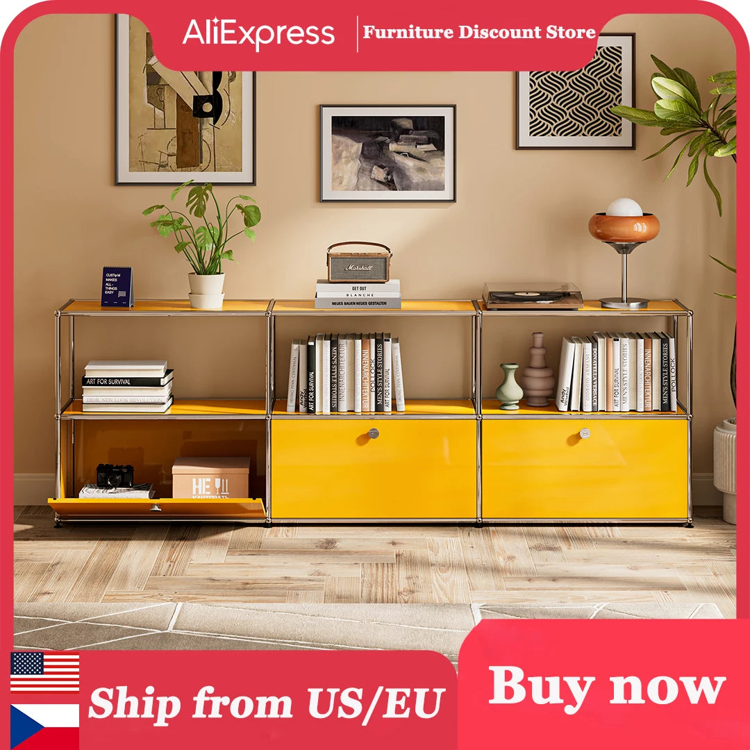 Storage Cabinet Stainless Steel Modern TV Stand Organizer