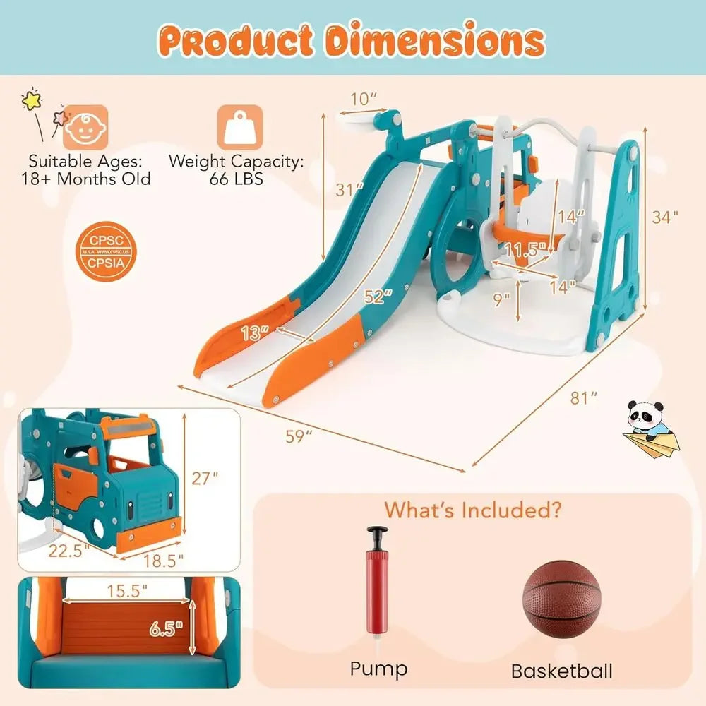 Toddler Swing and Slide Set with Basketball and Climber