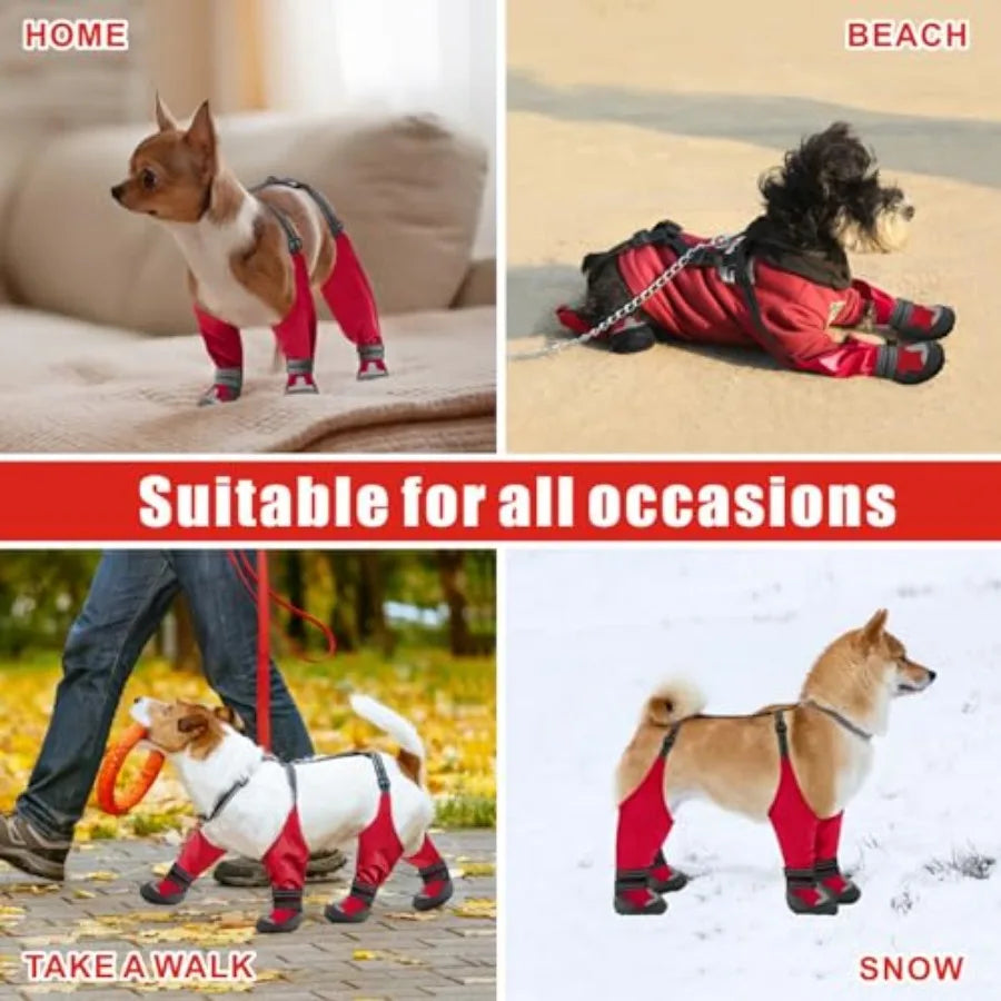 Adjustable Waterproof Dog Suspender Boots Anti Slip Design