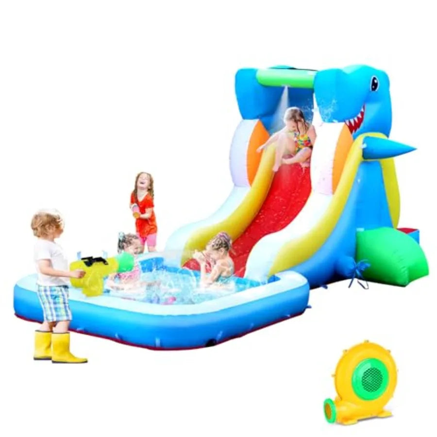 Iatable Water Slide, Bounce House for Backyard, Toddler Blow Up Bouncer with Air Blower, Splash Zone, Climbing Wall, Water Cann