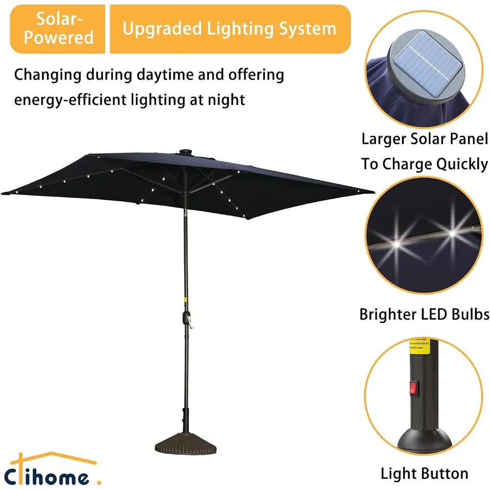10'x6'5 LED Lighted Outdoor Patio Umbrella with Push Button Tilt and Crank, Ideal for Market, Backyard, Garden, Deck, and Pool