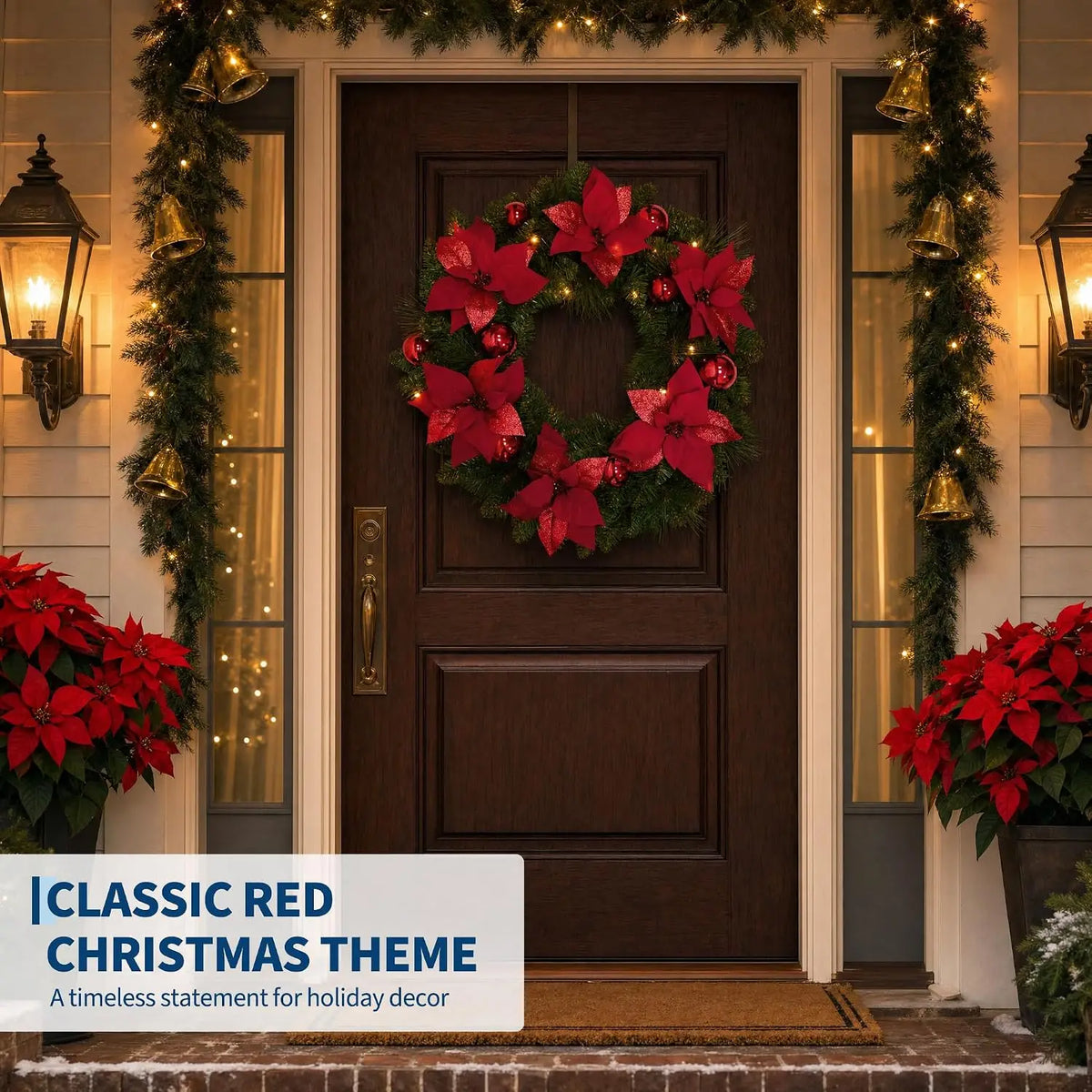HiMiss Artificial Christmas Wreath With Flowers For Door Holiday Decoration