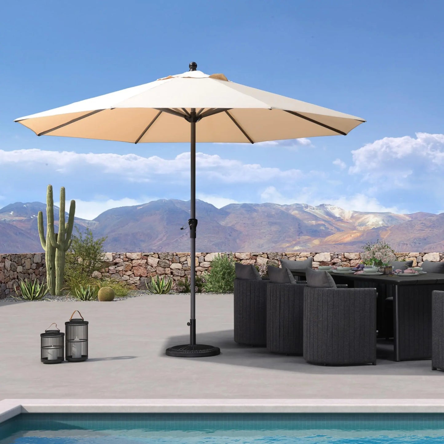Patio Market Umbrella Six By Four Feet Rectangle Outdoor Table Shade Umbrella With Dual Direction Tilt For Backyard Deck Garden Lawn Beige