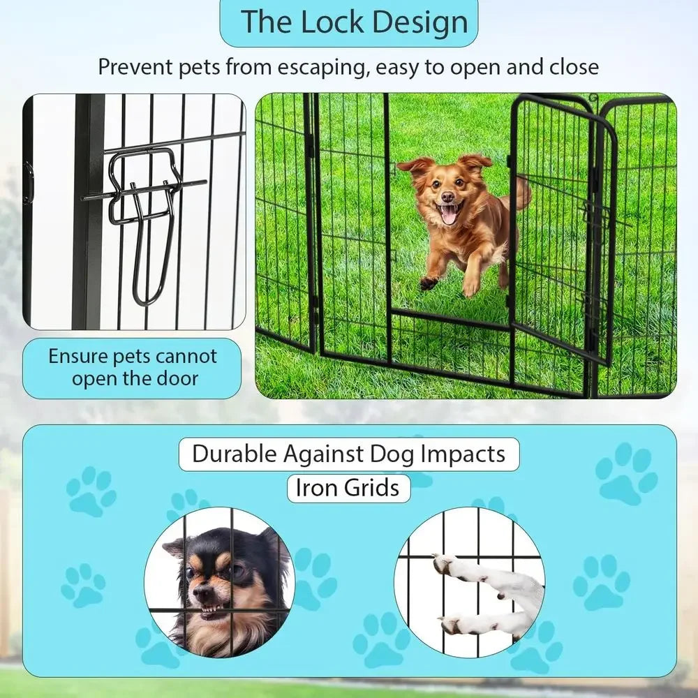 16-Panel Heavy-Duty Dog Playpen with Lockable Double Door, 32 Tall for Indoor/Outdoor Use