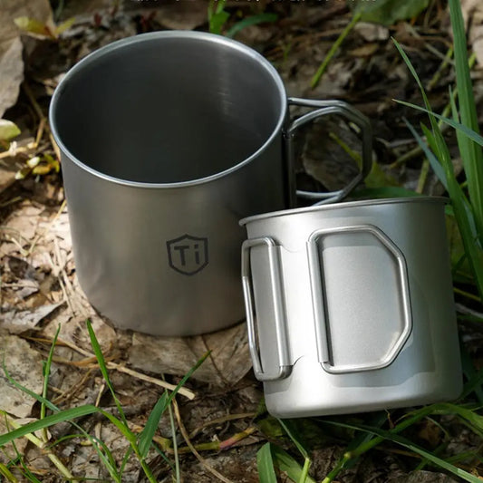 Stainless Steel Camping Mug with Folding Handle & Carabiner, Portable Outdoor Coffee Cup for Hiking Backpacking Picnic 1Pc