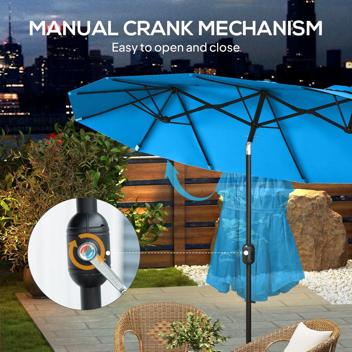 9.5' Double-Sided Patio Umbrella with 3 Air Vents, Tilt and Crank, Outdoor Umbrella, Cyan Blue