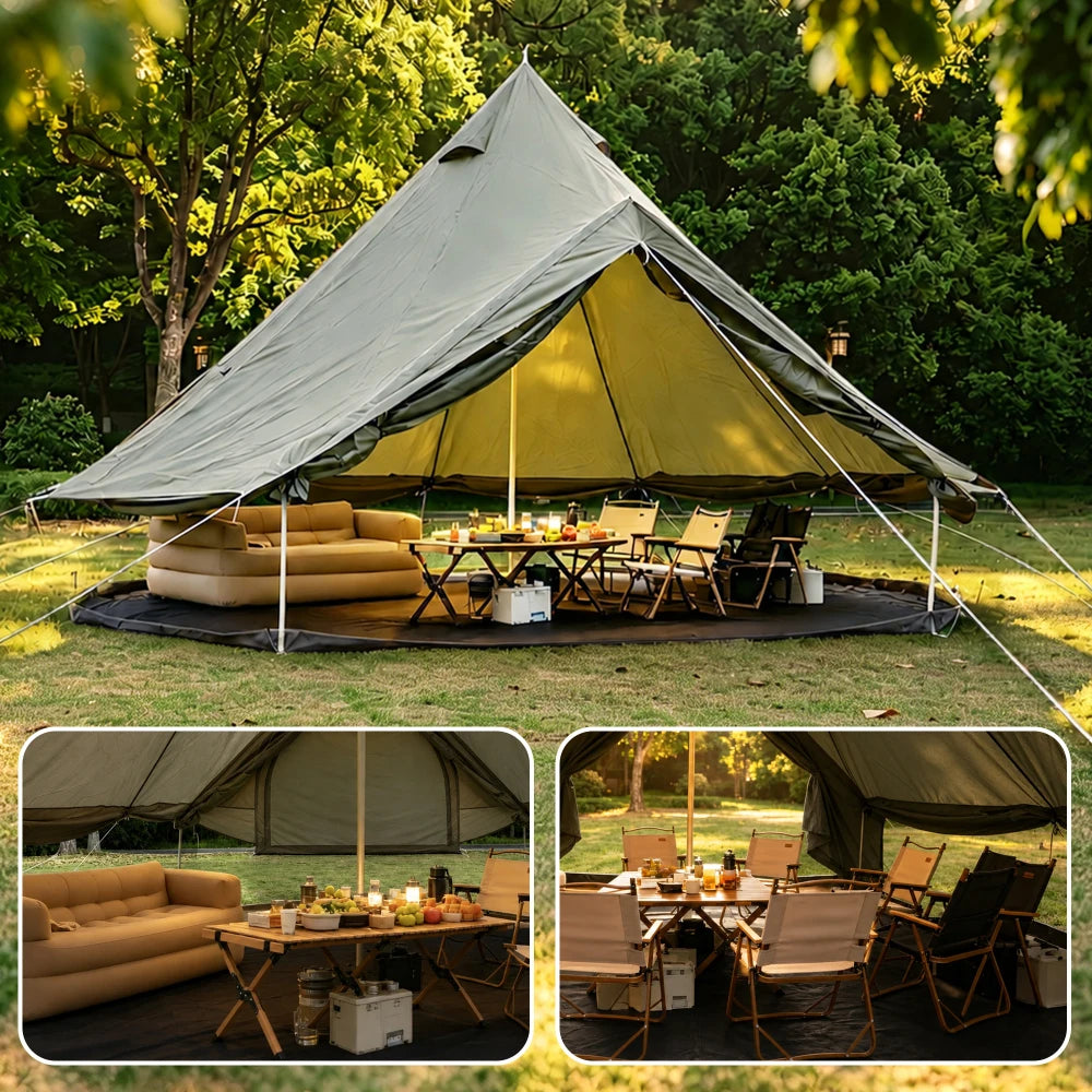 Oxford Bell Tent for Family Camping - Spacious 13.1ft Yurt with Stove Jack, Large Glamping Tents for 4-8 People, 4 Season Oxford Hot Tent Shelter Green portable water-resistant camping tent Four season tents