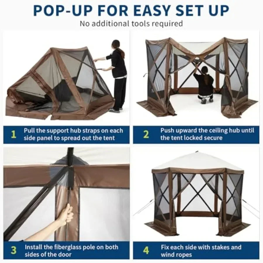 6-Sided Pop Up Gazebo Tent Waterproof UV Protection Sn  Portable  Shelter with Carry Bag Stakes for Outdoor Camping Backyard Pa
