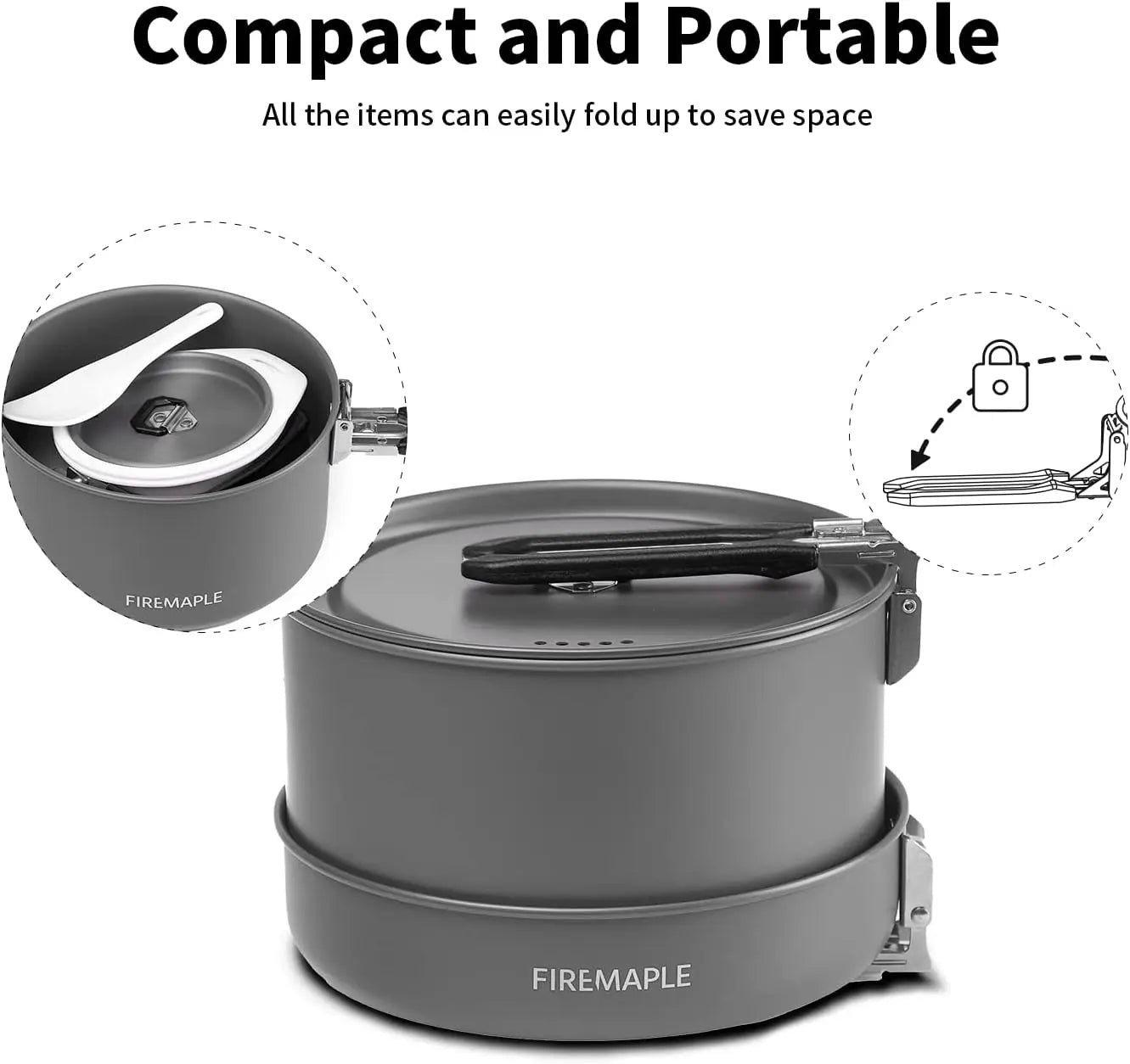 Portable Camping Cookware Set, 10-Piece Stackable Pot and Pan Kit with Kettle, Nonstick, Lightweight for Hiking, Backpacking