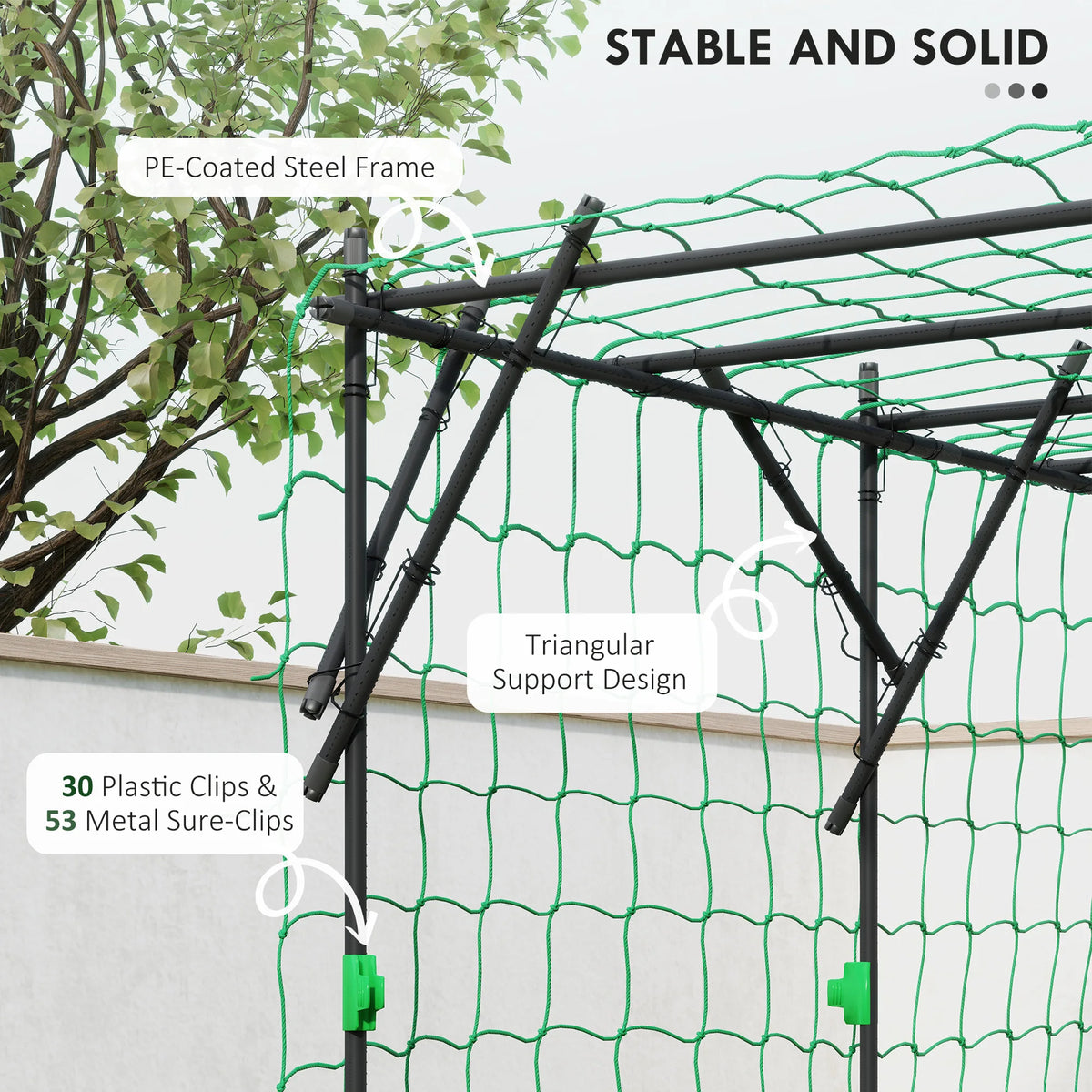 7.3 ft Tall Metal Garden Trellis with Climbing Net, Black