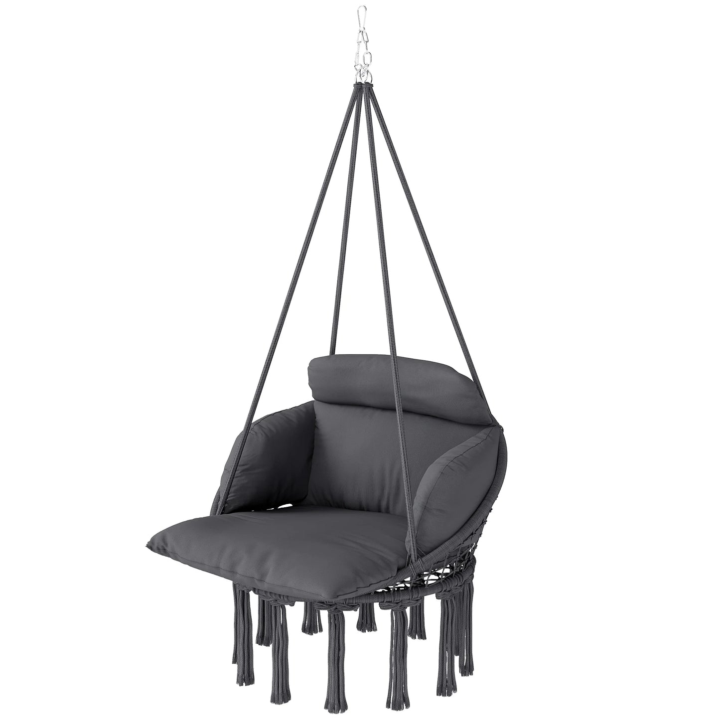 Hanging Hammock Chair with Cushion, Macrame Swing Chair, Dark Gray