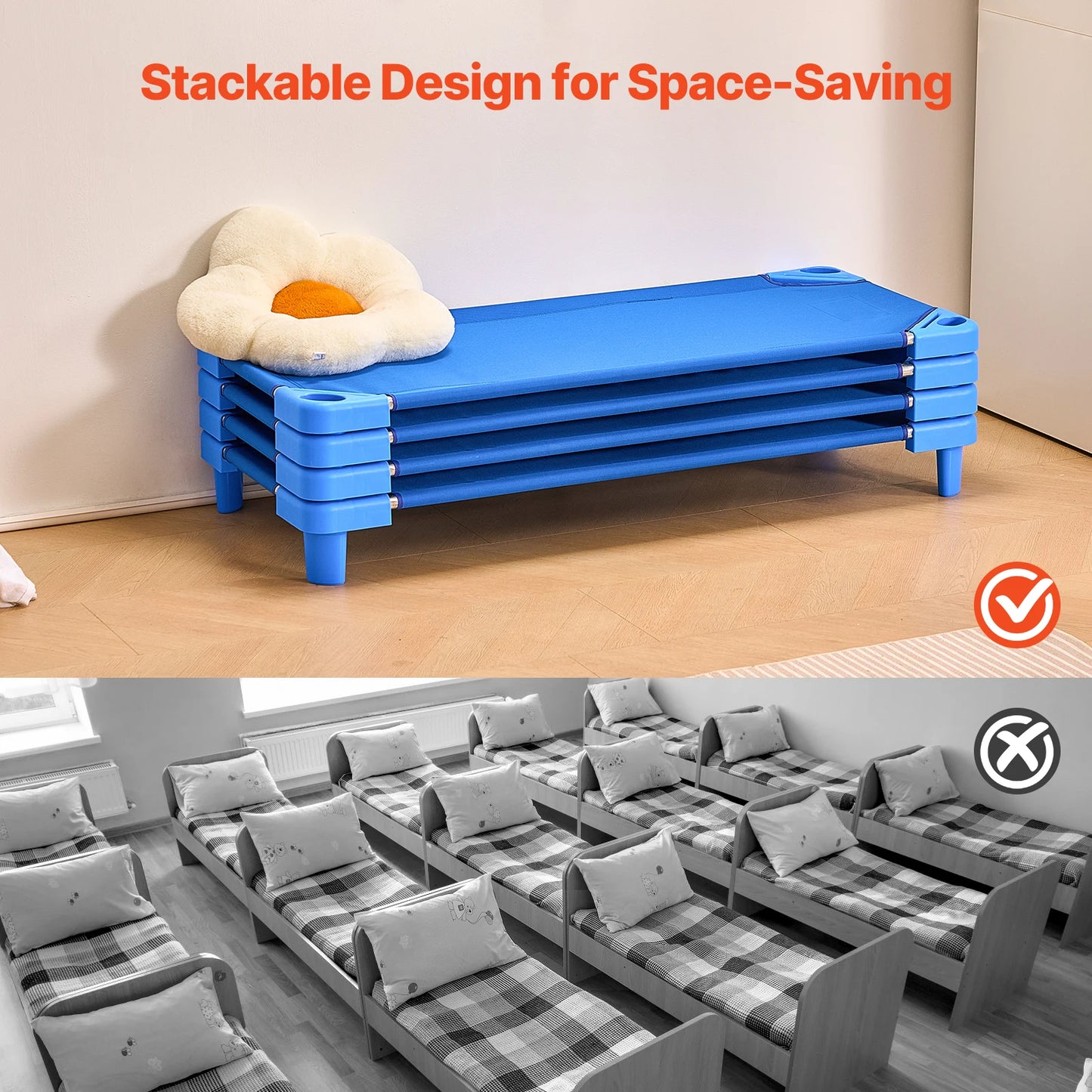 SucceBuy Stackable Kiddie Cot Pack of 4/6 Portable Toddler Nap Cots for Kids Preschool Classroom Daycare Beds for Sleeping Resting