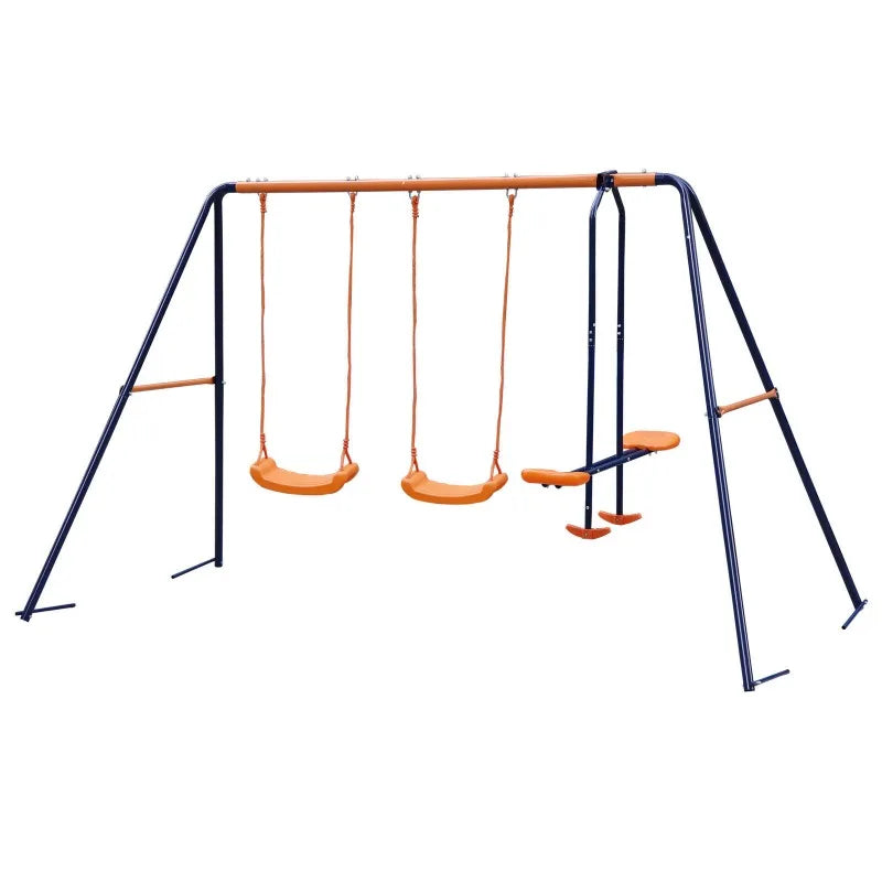Metal Play Swing Set W/ 2 Seats 1 Glider Outdoor Playground 440lbs Capacity Patio Swings
