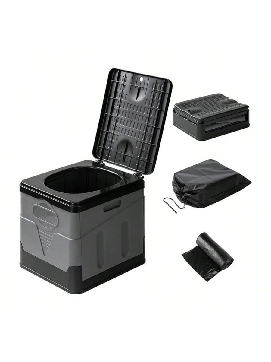Portable Folding Toilet With Lid - Camping, Boating & Outdoor Travel Emergency Use - Includes Trash Bag & Storage Bag - No Electricity Required - Space-Saving Design For Cars, Trucks & RVs - Durable Plastic
