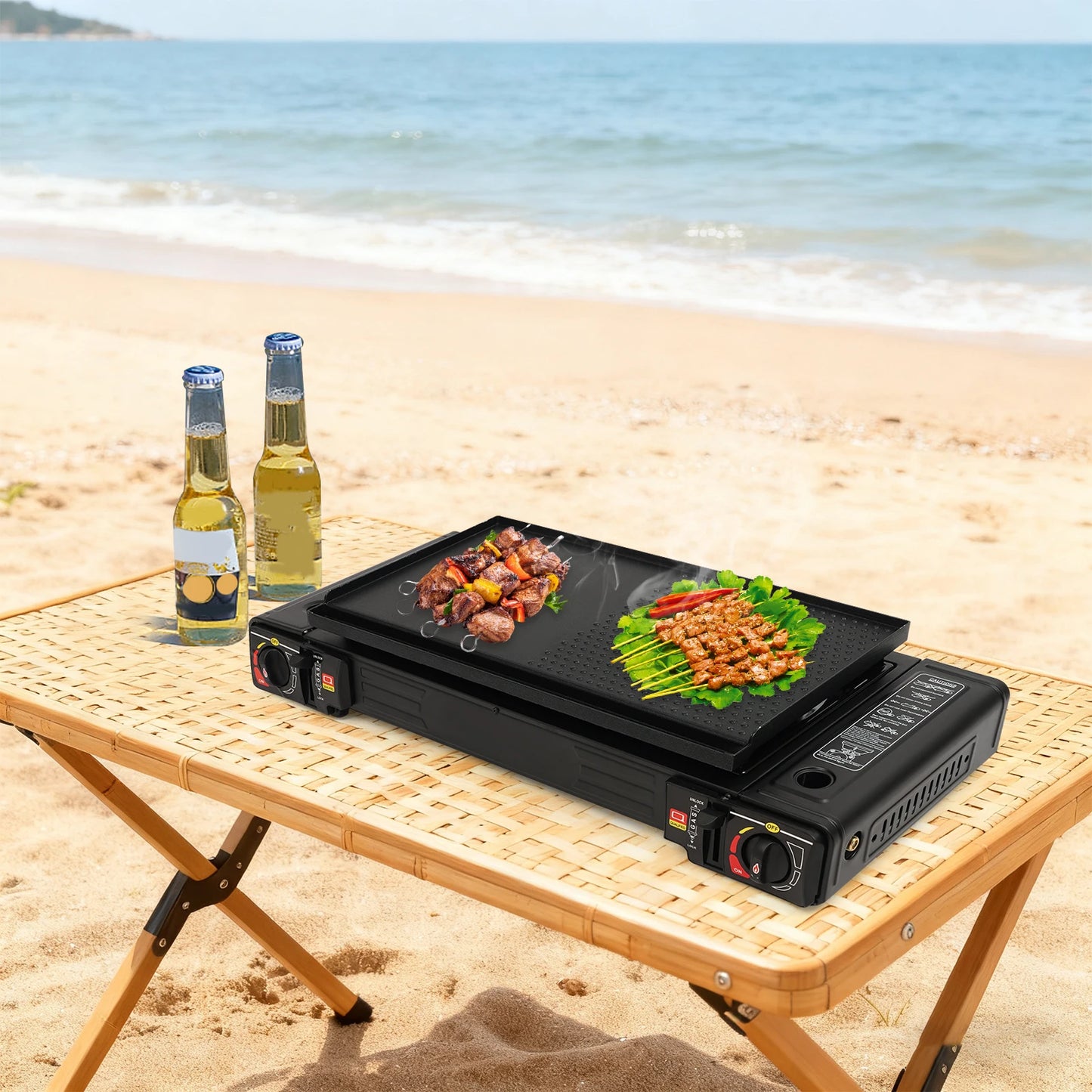 Portable Two Burner Camping Gas Stove With Baking Tray