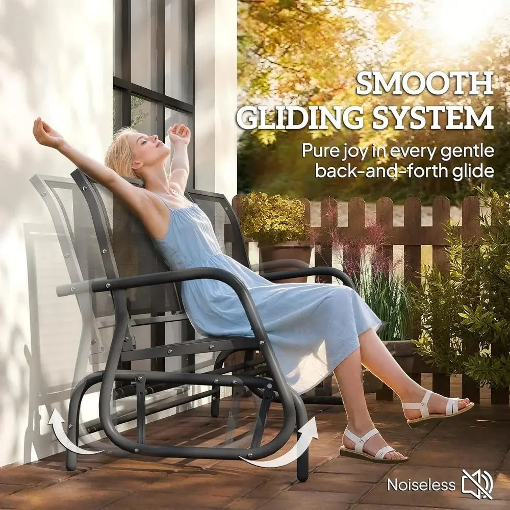 3-Person Outdoor Patio Glider Bench with Mesh Fabric, Metal Frame, Black
