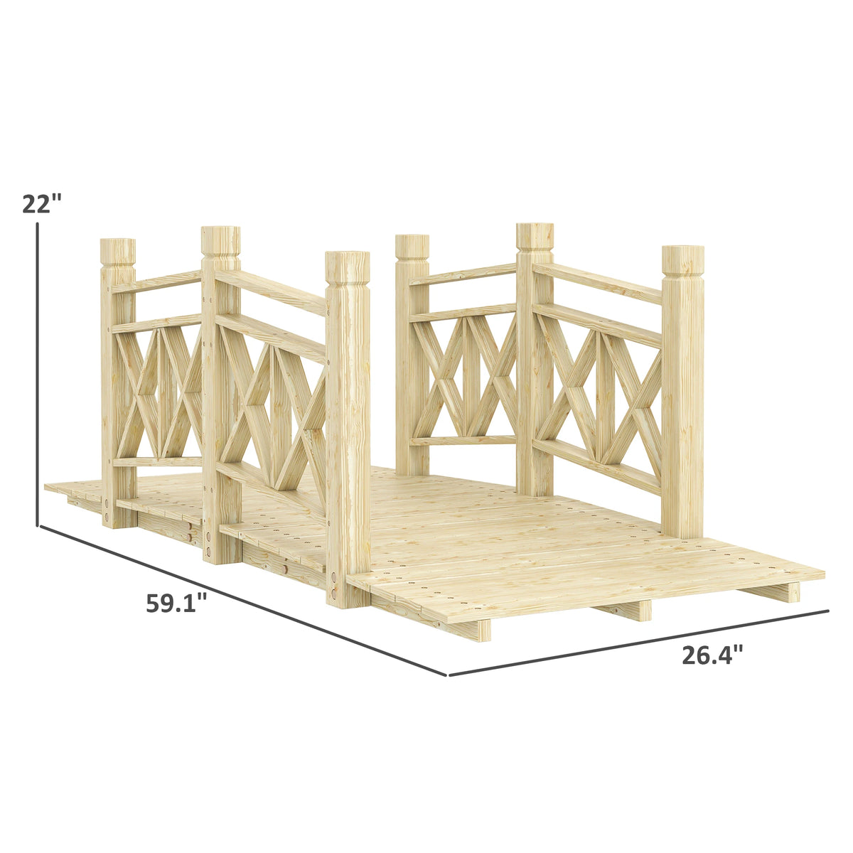 5 ft. Wood Garden Bridge with Safety Handrails Backyard Bridge, Nature Wood