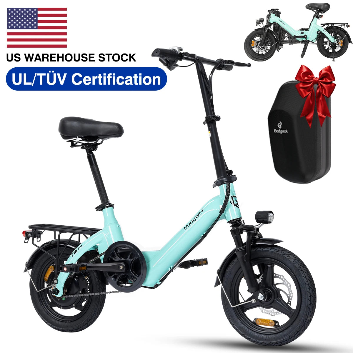 Bodywel T16pro Foldable Electric Bike for Adult 750W Motor 20mph 36V 13Ah 14 Inch Tires Mini E-Bike for Urban Commuting