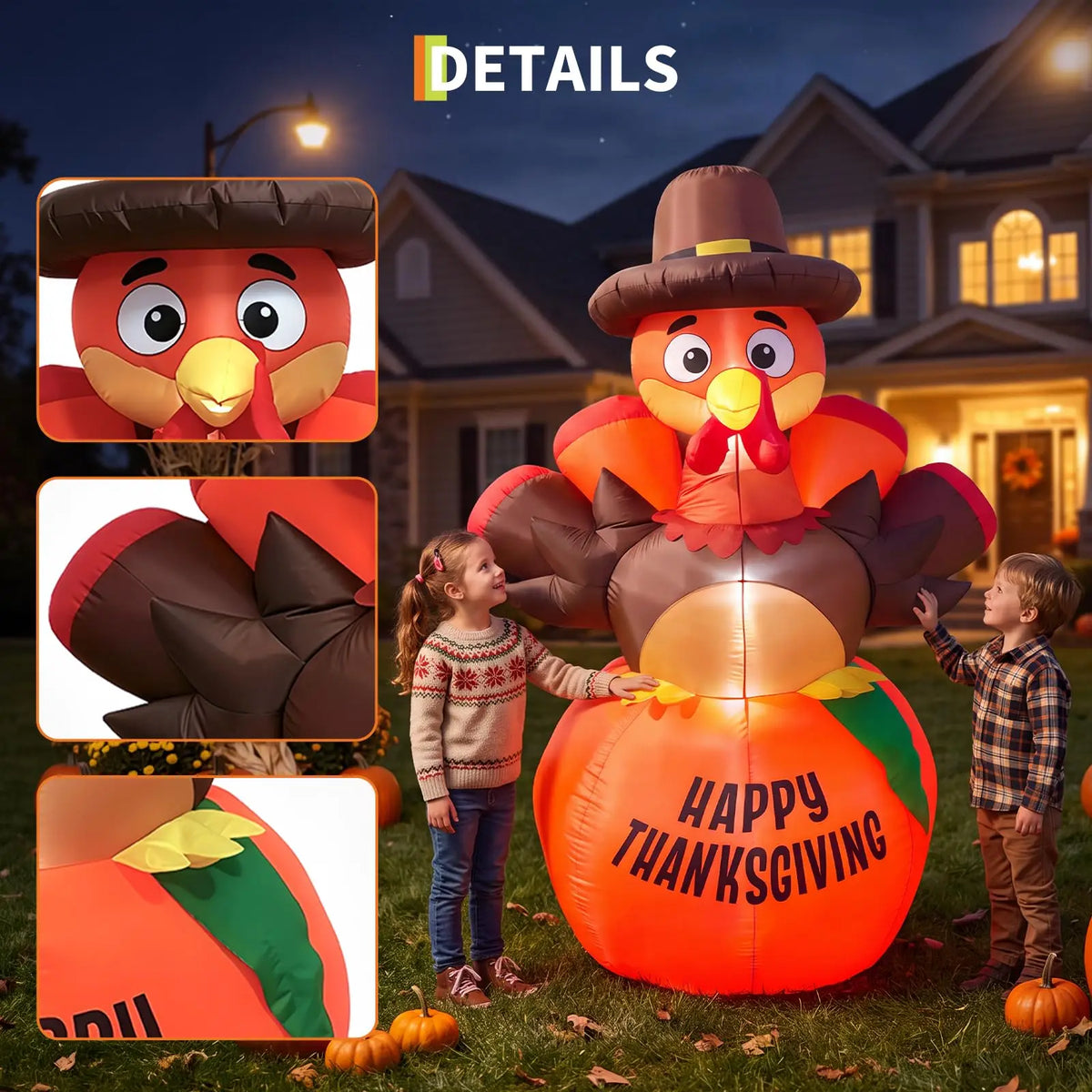 HiMISS Thanksgiving Pumpkin Turkey Inflatable Yard Decor With LED Lights