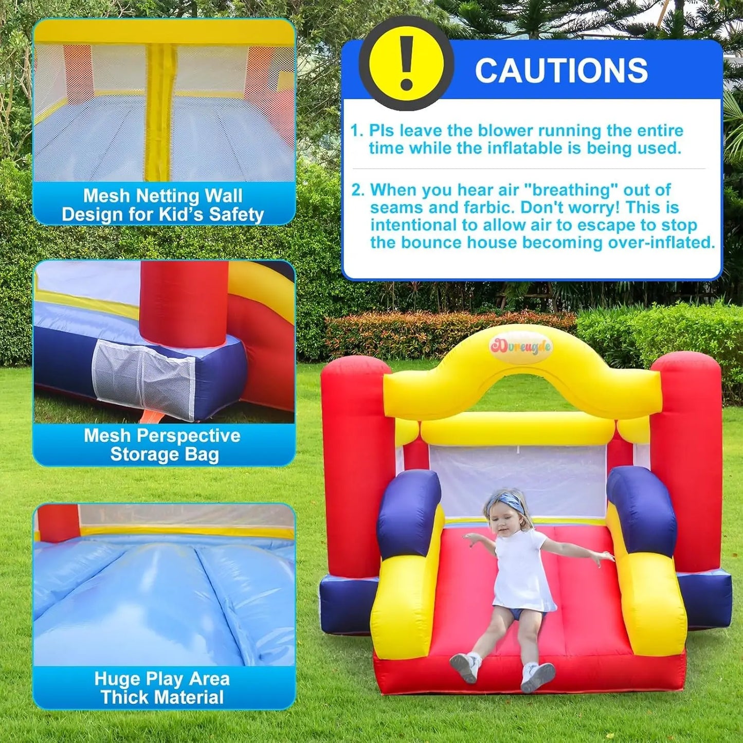Outdoor Play Bounce House with Slide Inflatable Bouncer Backyard Playground Sets with Blower, Dart Target Game for Kids