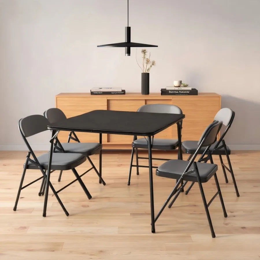 32" Square Folding Table No Assembly Portable Card Table PVC Top with Metal Frame Indoor Outdoor Use for Dining Room Living Roo