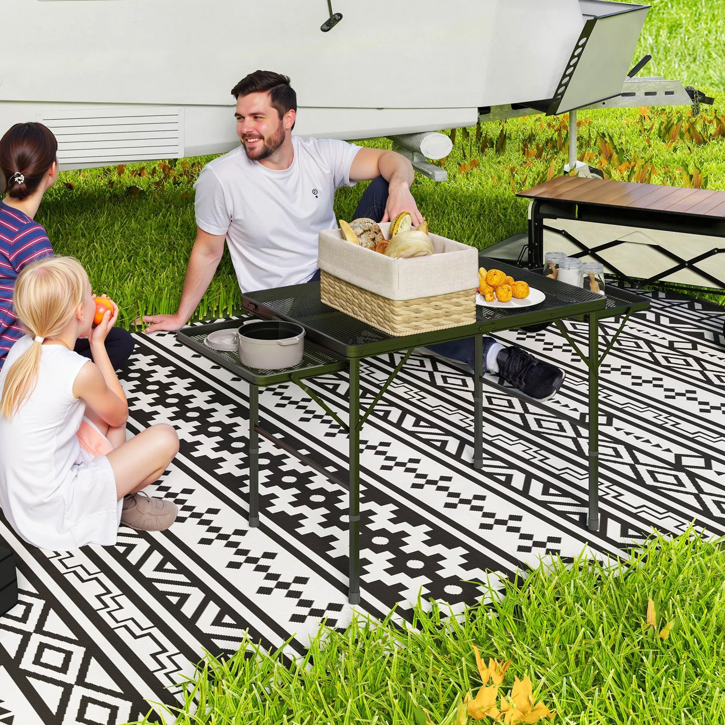 Folding Grill Table, 4.5ft Portable Camping Table W/ Wing Panels