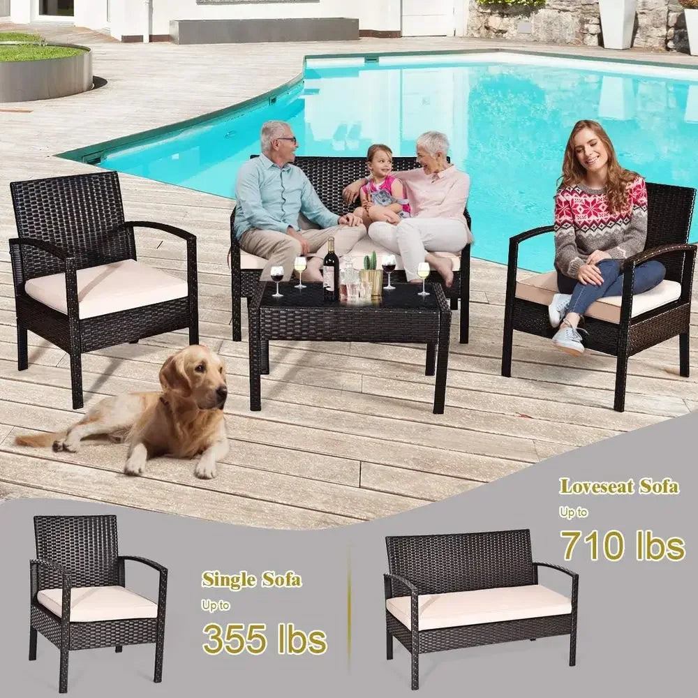 Modern Four Piece Outdoor Patio Furniture Set With Coffee Table