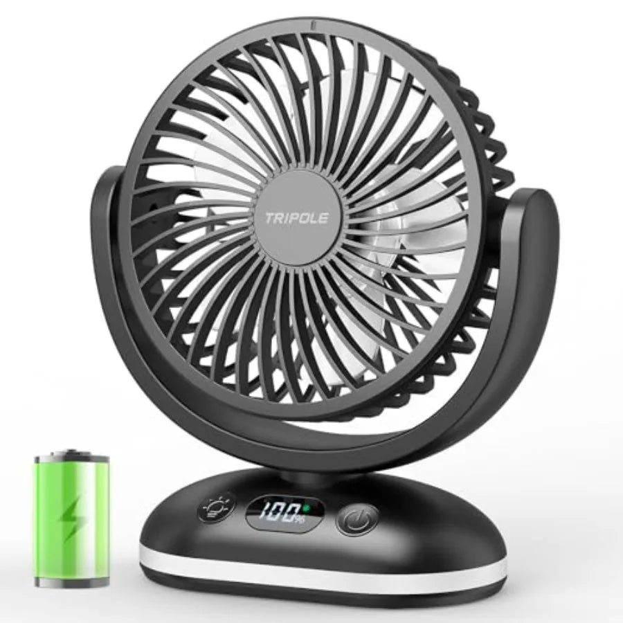 Small Desk Fan Portable Rechargeable Fan for Travel, Smart Display and LED Light, 31H Runtime, 4 Speeds Mini Battery Operated F