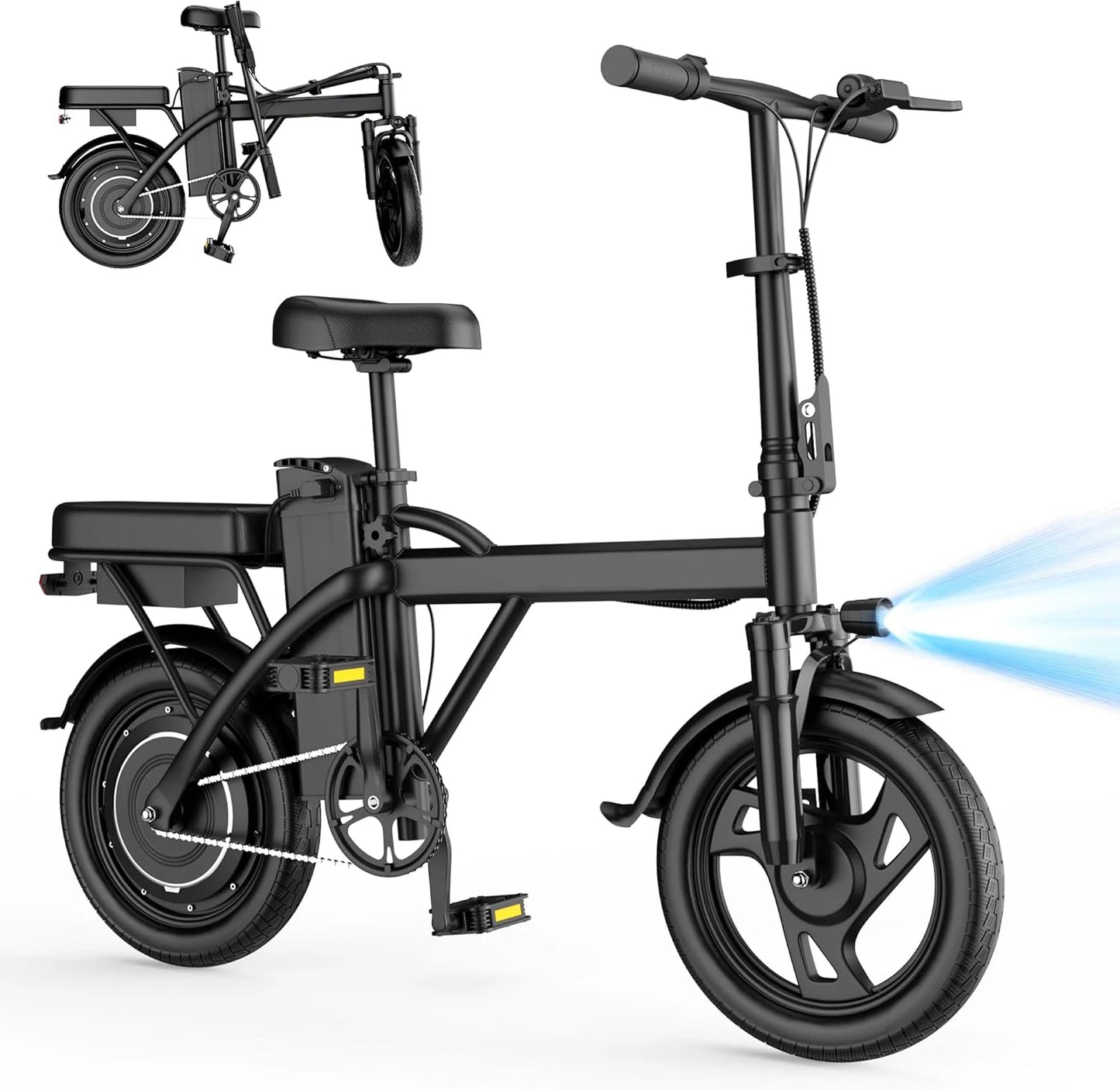 14 inch Foldable Electric Bike for Adults, 500W Motor Ebike, Max 22MPH Speed, 30 Miles Long Range, Dual Brake System, 265lbs Load Capacity Portable MINI Electric Bicycle for City Commuting