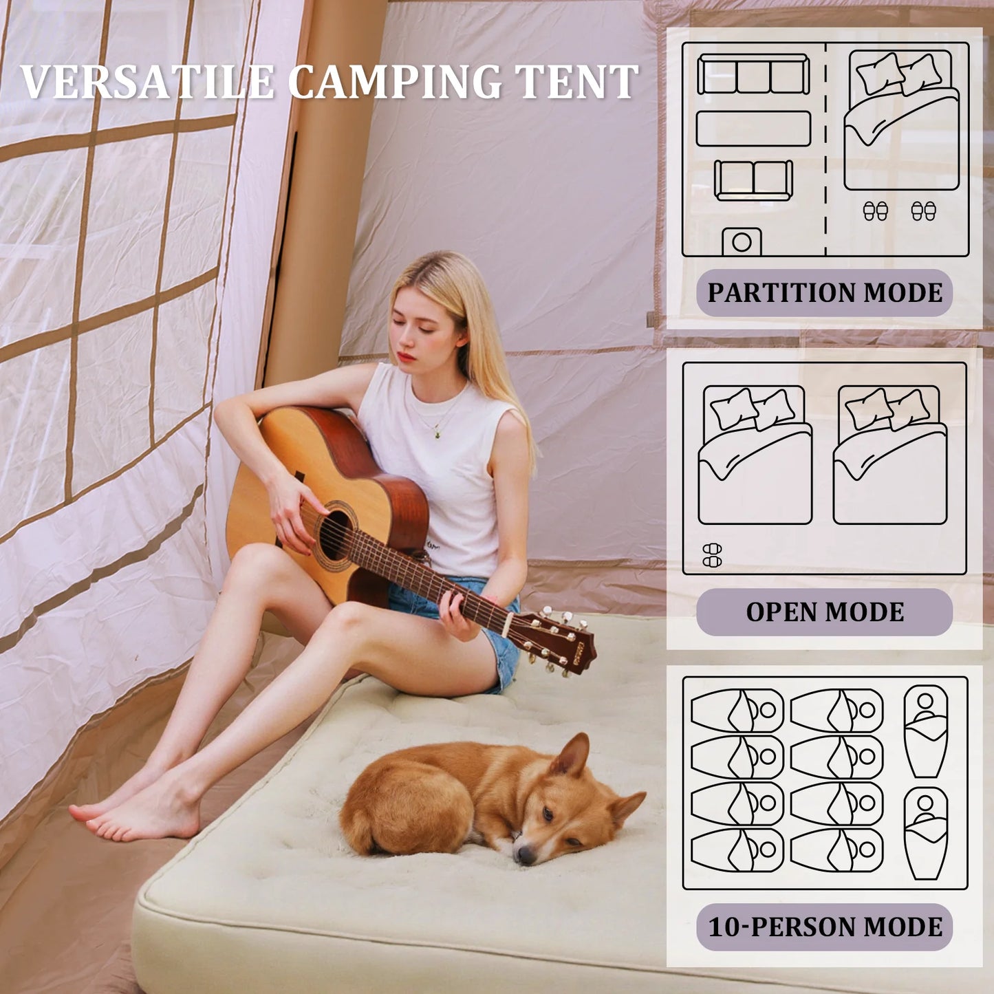 SENLEETO Inflatable Camping Tent Canopy And Stove Jack Mesh Windows