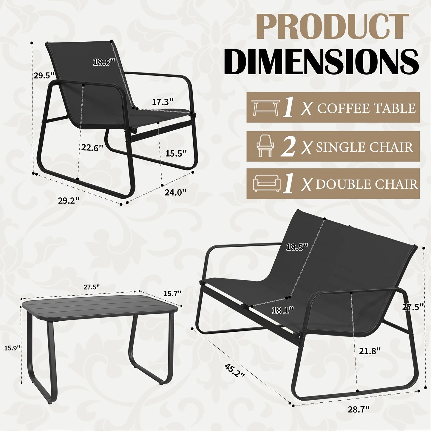 4-Piece Outdoor Patio All-Weather Bistro Set