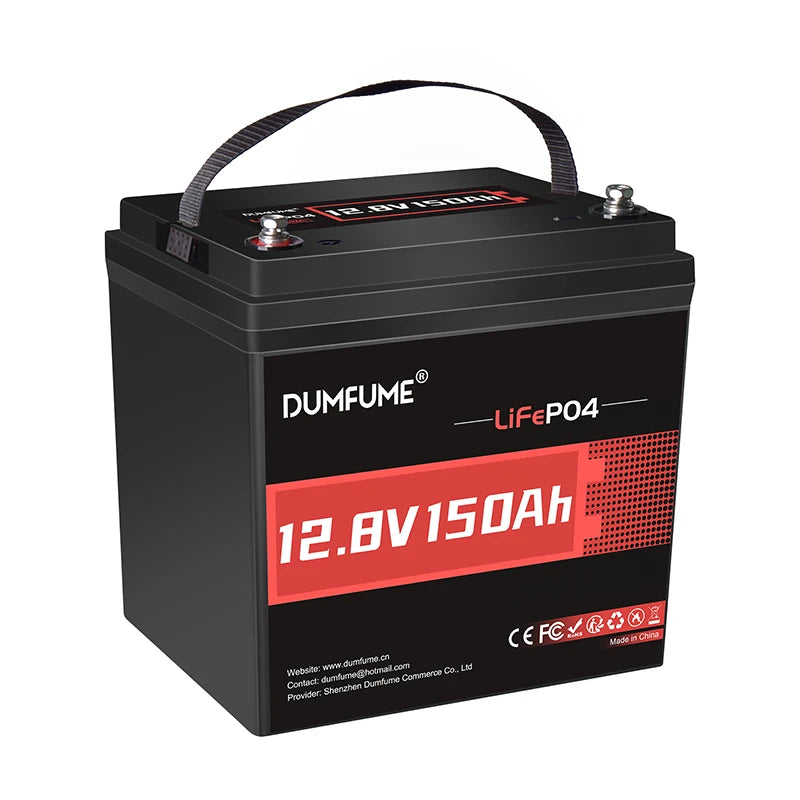 Dumfume 12V 150Ah Max LiFePO4 Lithium Battery Built-in 100A BMS 1920wh Energy Trolling RV Backup Power RV Solar Off-grid System
