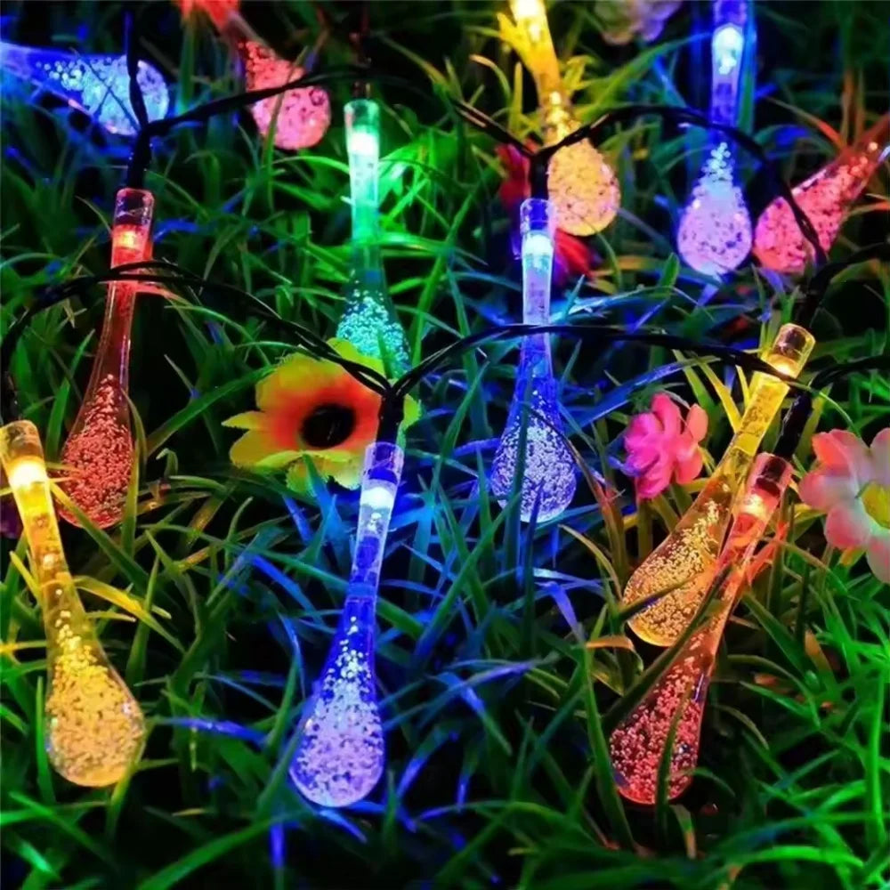 10M Water Droplets Solar String Lights LED Waterproof Outdoor Decoration Garland Fariy Lights Christmas Wedding Party Garden