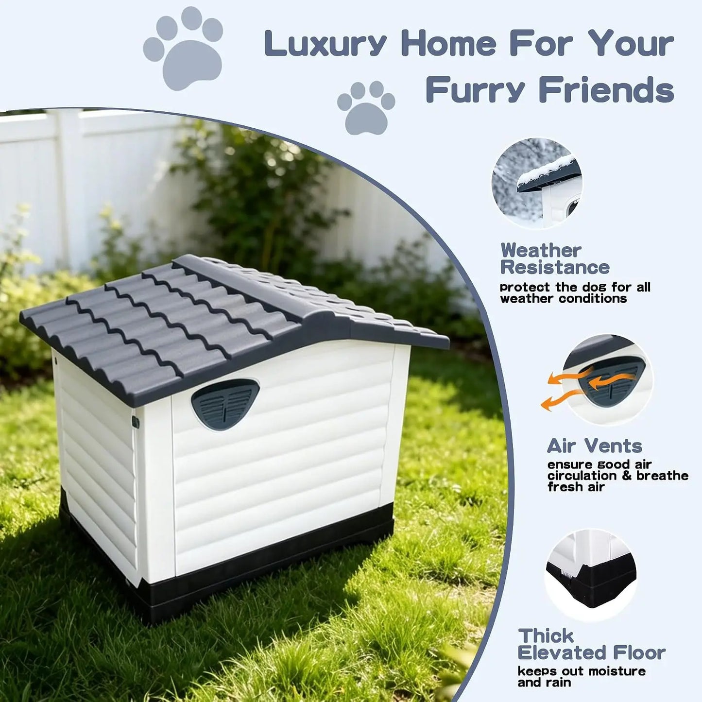 Twister.Ck Waterproof 2-Door Dog House Elevated Base Indoor Outdoor