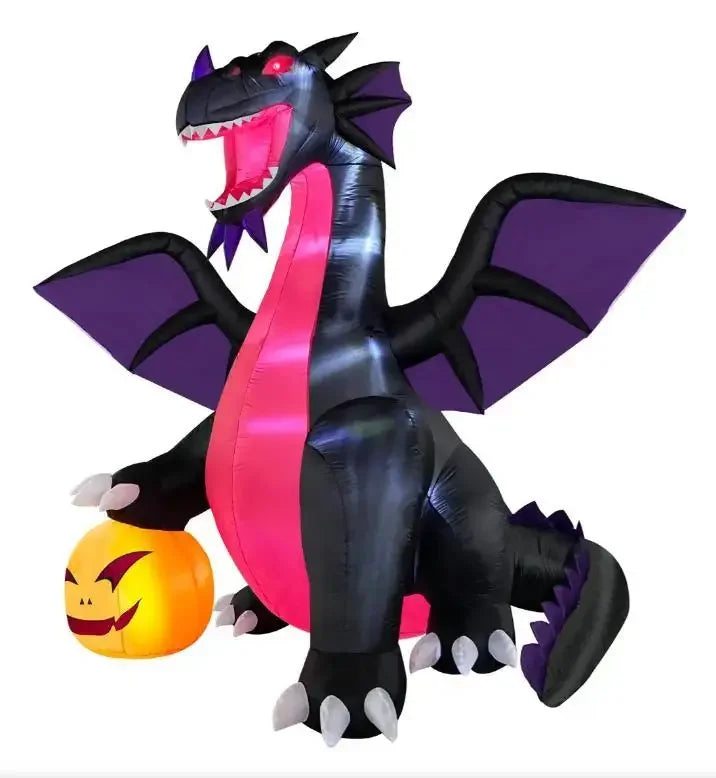 Halloween Inflatable Dragon With Pumpkin And LED Yard Decoration